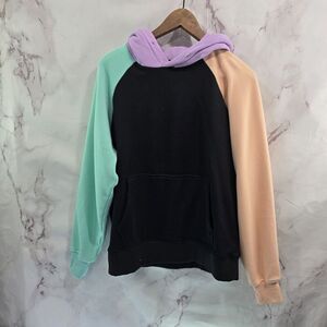 Spark Paws Hoodie Large Black Colorblock Pullover Sweatshirt Purple Fleece Cyber